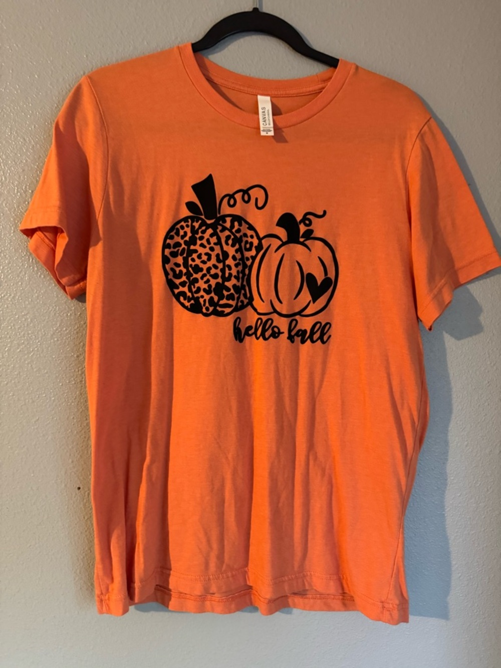 Bella Canvas Orange Tee with Black Pumpkin Design